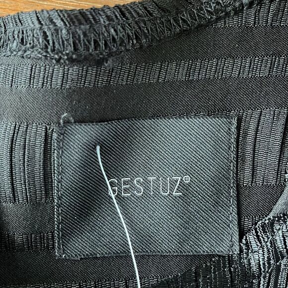 Gestuz Size 38, XS  Smocking Mini Satin Black Dress Long Sleeves NWOT - Picture 6 of 12